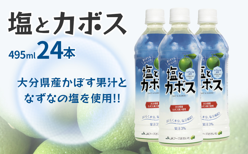 塩とカボス　495ml×24本　かぼすジュース カボスドリンク 飲料 スポーツドリンク 大分県産 九州産 津久見市 国産 送料無料