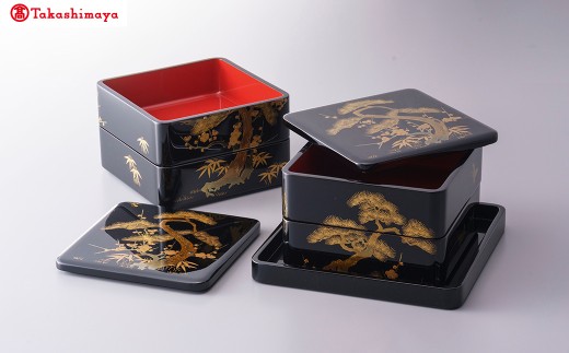 輪島塗〈塩安漆器工房〉大端 楽寛 四段重 黒呂色「蓬莱」［髙島屋選定品］