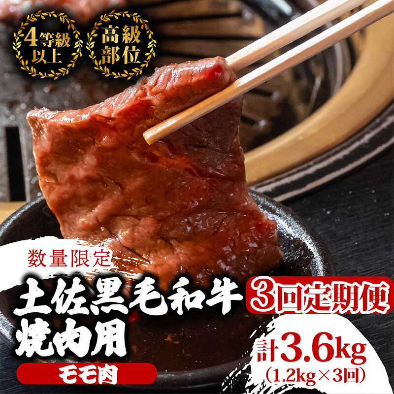【ふるさと納税】 【定期便3回】土佐黒毛和牛モモ肉焼肉用 計3.6kg（1.2kg×3ヶ月連続お届け) 3Sコース | 特撰 モモ肉 最上位等級 A4 A5 最高ランク 贅沢 焼き肉 やきにく 小分け 冷凍 国産 ブランド 和牛 牛肉 大人気 高知県 須崎 TM73000