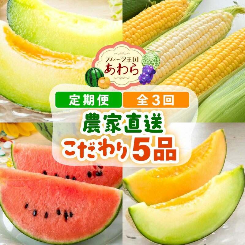 【ふるさと納税】【先行予約】≪定期便／全3回≫フルーツ王国あわらのこだわり5品 農家直送 厳選品 ／ 期間限定 果物 フルーツ フルーツ定期便 青肉メロン 赤肉メロン 西瓜 とうもろこし 産地直送 ※2025年6月中旬より順次発送