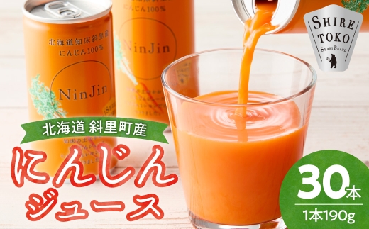 知床斜里産 にんじんジュース (190g×30本) 無添加 北海道人参使用 ストレートの野菜ジュース_ニンジンジュース ジュース ニンジン 人参 野菜 人気 美味しい
