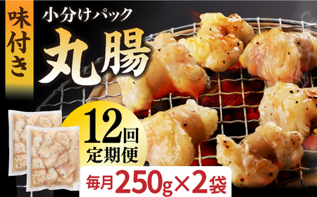 【12回定期便】【塩だれ】九州産和牛ホルモン 丸腸 500g（250g×2袋） [EAX119] 定期便 国産ホルモン 和牛ホルモン ホルモン丸腸 丸腸ホルモン ﾎﾙﾓﾝ定期便