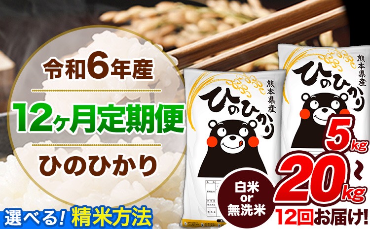 【12ヶ月定期便】令和6年産 定期便 無洗米 も選べる ひのひかり 5kg 10kg 15kg 20kg 《申込み翌月から発送》令和6年産 熊本県産 ふるさと納税 無洗米 白米 精米 ひの 米 こめ ふるさとのうぜい ヒノヒカリ コメ 熊本米ひのもり---hn6tei_180000_5kg_mo12_gkt_h---