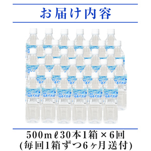 K-018 《6ヶ月定期便》霧島の福寿天然水（軟水：500mlペットボトル30本箱入)【福地産業株式会社】