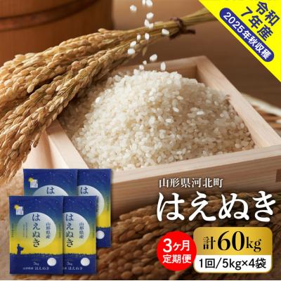 ふるさと納税 河北町 【令和7年産米】2026年4月上旬発送 はえぬき60kg(20kg×3ヶ月)毎月定期便  山形県産