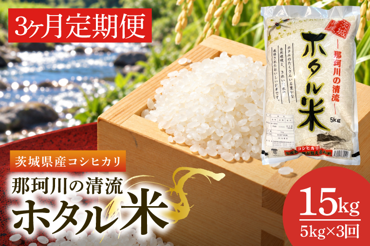 3ヶ月定期便 令和7年産 茨城県産コシヒカリ 那珂川の清流 ホタル米 計15kg（5kg×3回）（茨城県共通返礼品/城里町）特A評価 お米 こめ コメ ごはん 精米 こしひかり 単一米 安心 安全 白