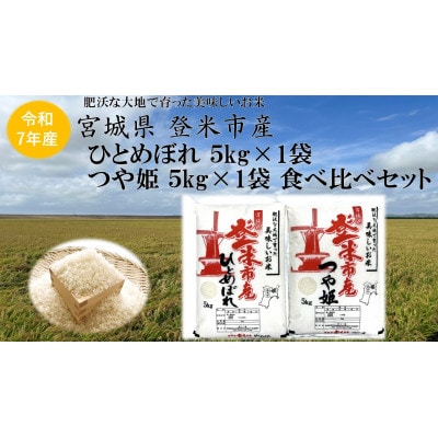 【精米】令和7年宮城県登米市産「ひとめぼれ」5kg「つや姫」5kg 合計10kg 食べ比べセット【1674239】