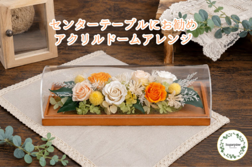 プリザーブドフラワー【シュクレ オレンジ】【埼玉県 春日部市 シュガーパイン フラワーギフト 誕生日プレゼント インテリア雑貨 テーブルフラワー オレンジアレンジ】(AJ257)