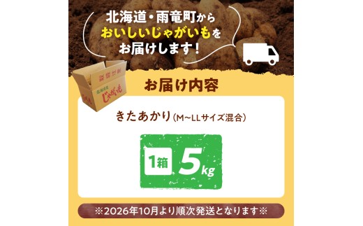 【先行予約】2026年9月下旬発送 北海道産 じゃがいも きたあかり 5kg 別名「栗じゃが」 甘くておいしい ジャガイモ 芋 いも 秋野菜 季節の野菜 直送農場 北海道雨竜町産 サイズ混同 野菜 U012-0001
