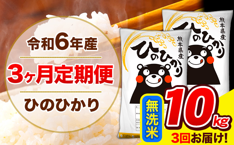 令和6年産 ひのひかり 【3ヶ月定期便】 無洗米  10kg (5kg×2袋) 計3回お届け 《お申し込み月の翌月から出荷開始》 熊本県産 無洗米 精米 ひの 米 こめ お米 熊本県 長洲町---hn6tei_58500_10kg_mo3_ng_m---