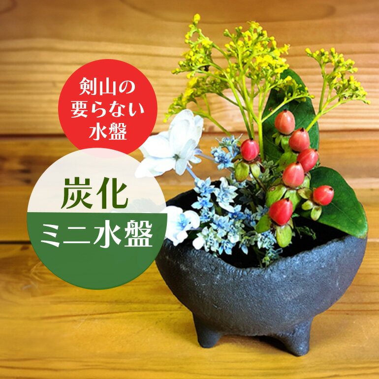 【ふるさと納税】炭化ミニ水盤 生け花 華道 コンパクト オシャレ 茨城県 花器 水盤 陶器 和風 浅型 平鉢 盆栽鉢 山野草鉢 陶器鉢 フラワーベース 盆栽 苔 観葉植物 活花 生花 和モダン ハイドロカルチャー 送料無料