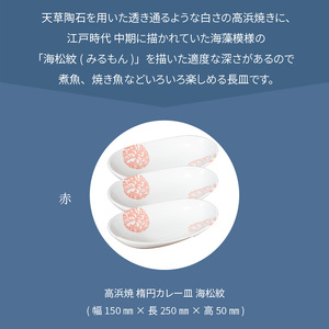 S026-070_天草 高浜焼 楕円カレー皿 3枚（赤）