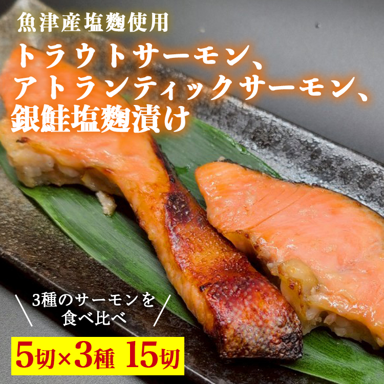 トラウトサーモン,アトランティックサーモン,銀鮭,塩麹漬け各5切ずつセット ※北海道・沖縄・離島への配送不可