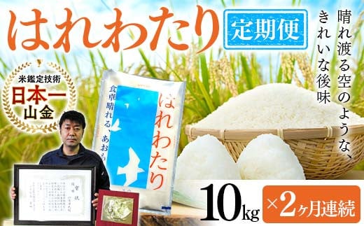 ＜定期便＞【コメ鑑定技術日本一の山金】 青森県南部町産 特A はれわたり 10kg×2ヶ月連続（令和5年産） 白米 精米 米 お米 おこめ コメ 東北 青森県 南部町 F21U-347