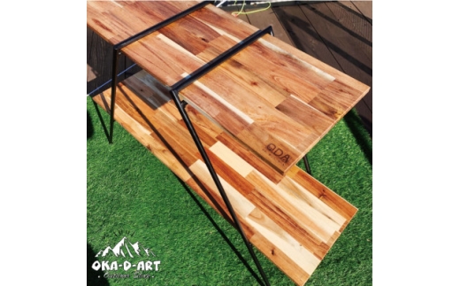 ラック 棚 アイアンラック 2段タイプ oka-d-art (ロゴレーザー刻印入り) 1セット [oka-d-art 愛知県 岡崎市 ok23bzx150030] インテリア アウトドア キャンプ 折りたたみ 持ち運び ソロキャンプ