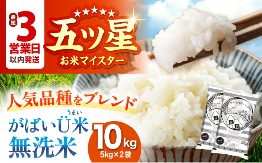 【最短3営業日以内発送】がばいU米（うまい）【無洗米】 10kg（5kg×2袋） 【大塚米穀店】 [HBL117]