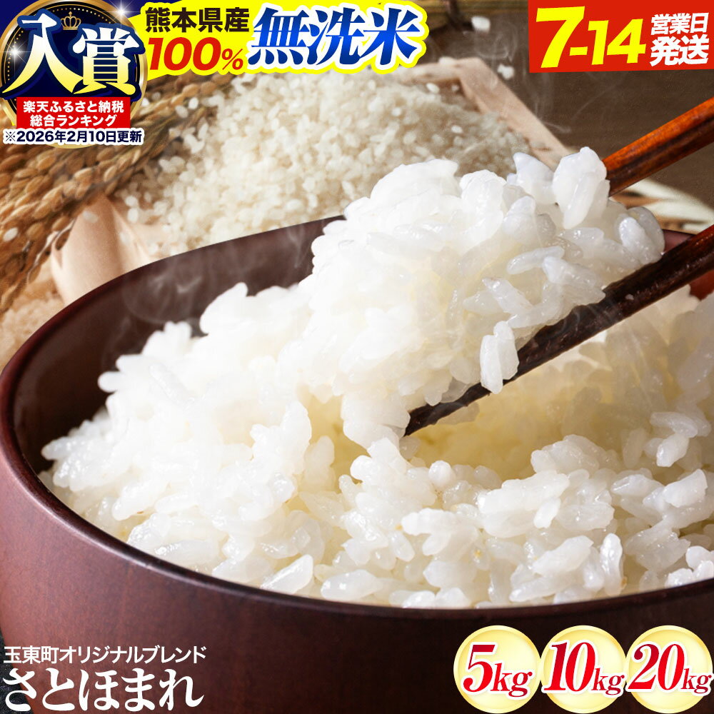 【ふるさと納税】 熊本県産 さとほまれ 無洗米 ご家庭用 選べる 5kg 10kg 20kg 《出荷時期をお選びください》熊本県 玉名郡 玉東町 米 こめ コメ ブレンド米 送料無料　定期便