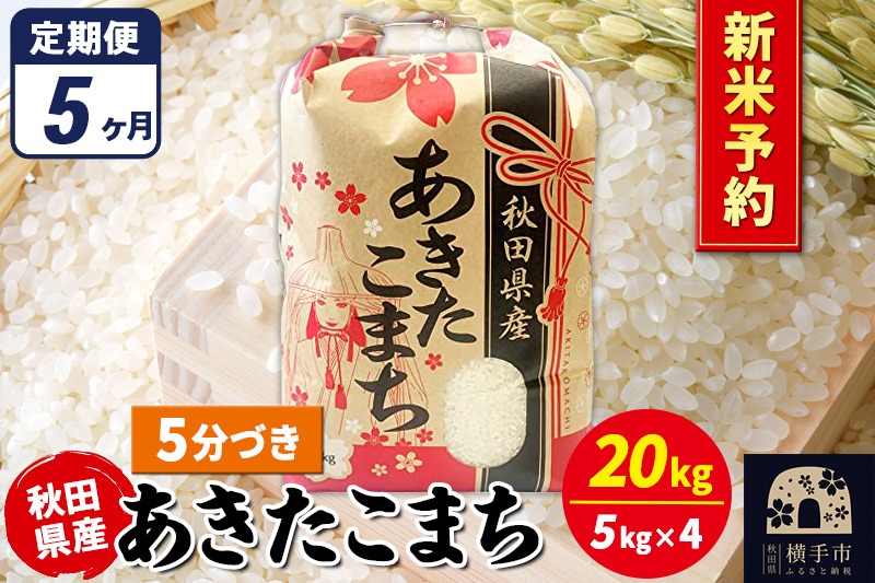 
            《令和7年産 新米受付》《定期便5ヶ月》あきたこまち 20kg（5kg×4袋）【5分づき】秋田県産 こまちライン
          