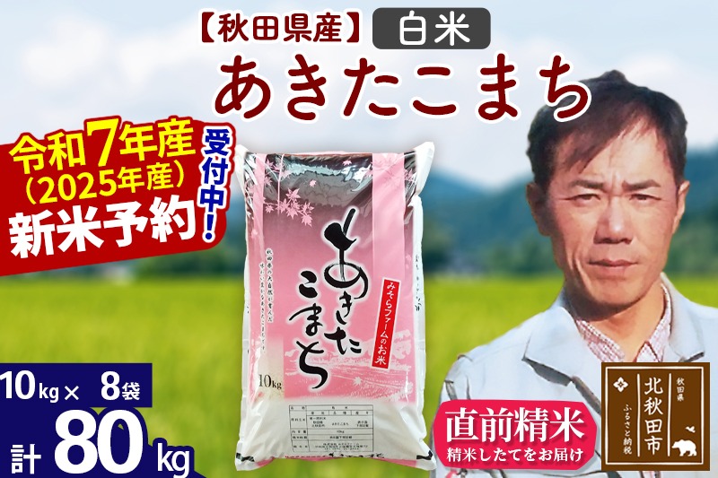 ※令和7年産 新米予約※秋田県産 あきたこまち 80kg【白米】(10kg袋)【1回のみお届け】2025年産 お米 みそらファーム|msrf-11501