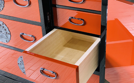  30朱塗チェスト 片開下一 朱と黒 〈創業明治2年、田中家具謹製〉二本松伝統家具 【田中家具】