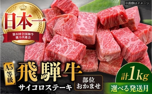 【4月発送】飛騨牛 サイコロステーキ 部位おまかせ 1kg A5等級 和牛 ブランド牛 国産 牛肉 多治見市 / 渡辺精肉店 [TAZ042-4]