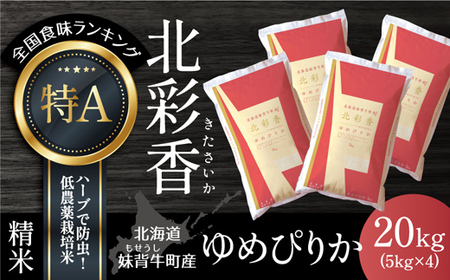 2026年2月発送 令和7年産 ゆめぴりか 白米 20kg 一括発送 【北彩香】| 妹背牛産 北海道 米 道産 特A