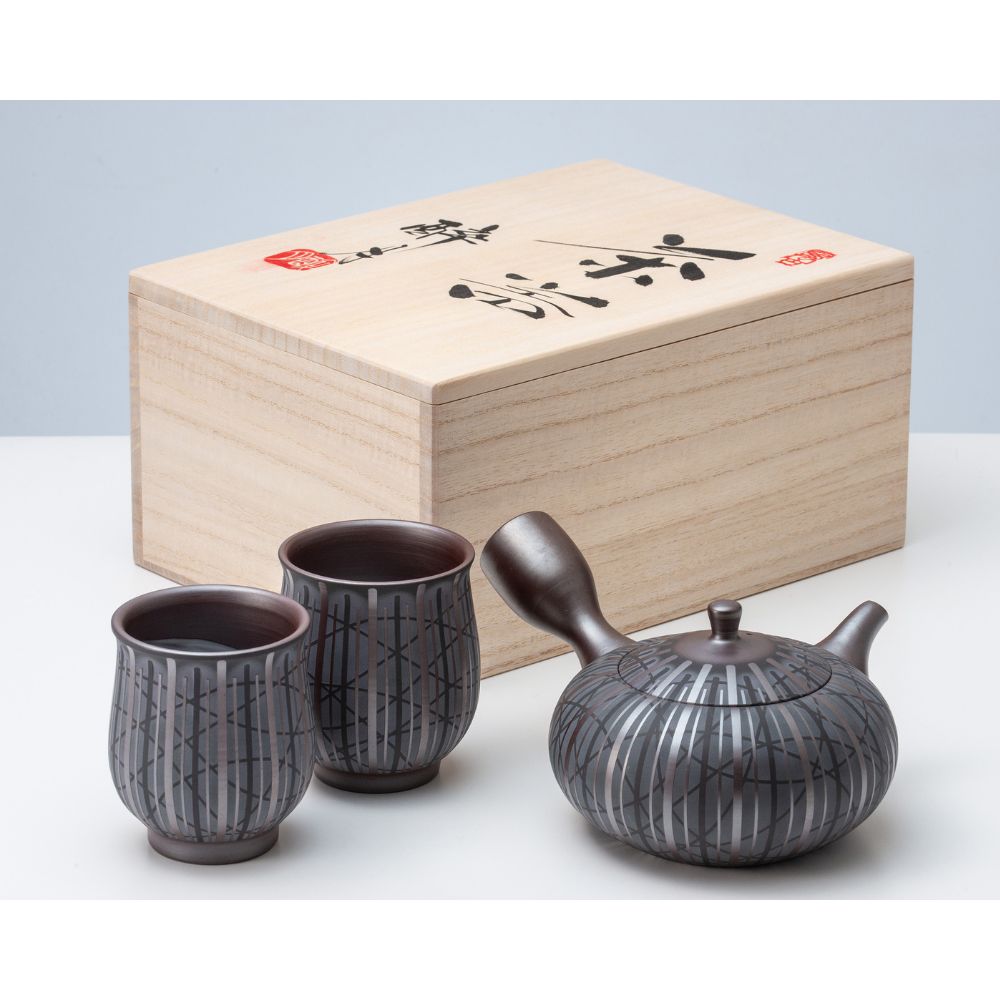 【萬古焼（ばんこやき）】醉月陶苑　縞文茶器 ご希望の文字入れ 急須と湯呑のセット　希少 萬古の匠 醉月陶苑3代目・清水醉月_イメージ5