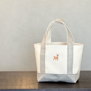 《Milih×NARA》キャンバス×麻のトートバッグ　Sサイズ　バンビ刺繍　23-042