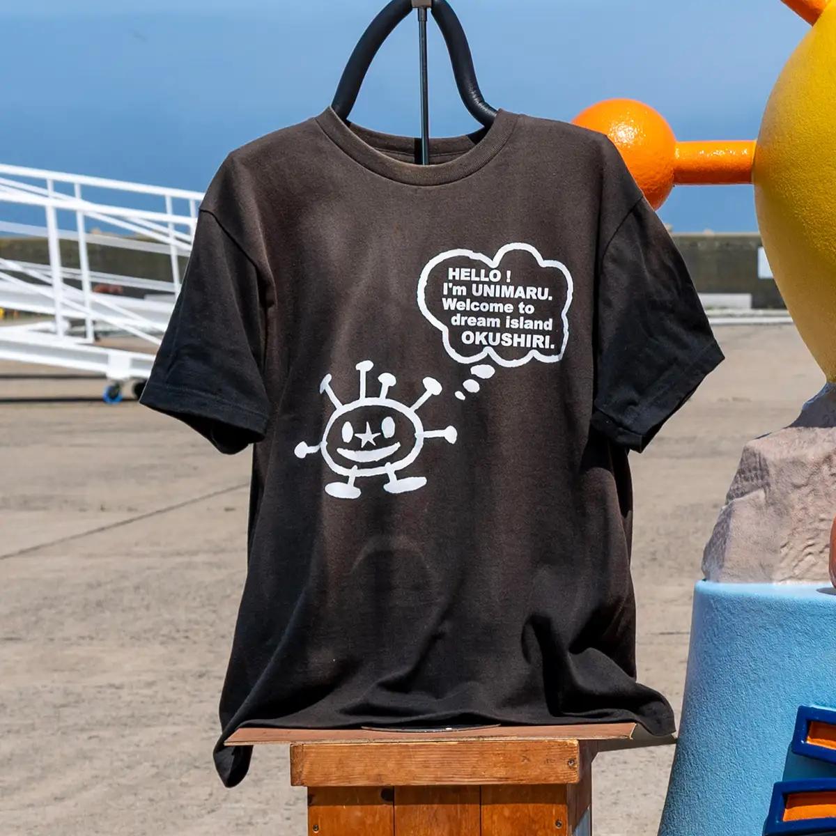 うにまるTシャツ (モノクロデザイン) ブラック XLサイズ 奥尻島 ゆるキャラ ご当地 マスコット キャラクター うにまる 白 黒 メンズ レディース ユニセックス ご当地T キャラT Tシャツ 半