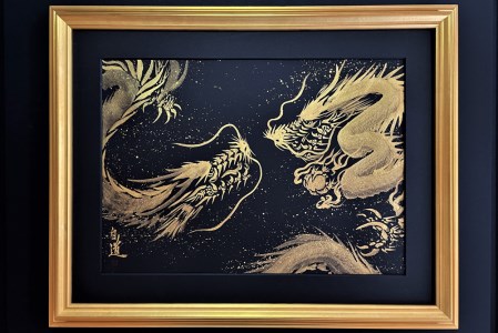 現代水墨画家 絵師白道 作「一筆金双龍」｜絵画 アート インテリア 手描き [0622]