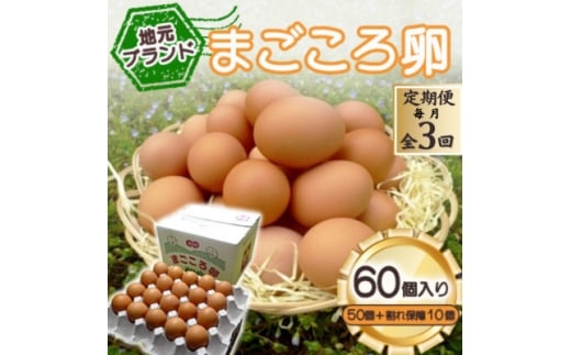 ＜毎月定期便＞「地元ブランド」まごころ卵60個入り(卵50個と割れ保障10個)　鶏卵(生食用)全3回【4070042】