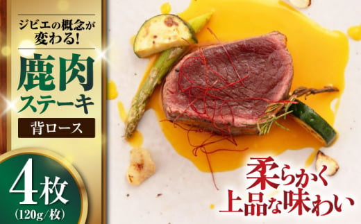 【お歳暮対象】鹿肉 背ロース 120g×4枚 《喜茂別町》【EBIJIN】 ジビエ 鹿 ロース ステーキ ステーキ用 赤身 冷凍 冷凍配送 北海道 [AJAO031]