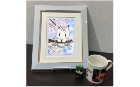 インチ版画「桜の木にラブちゃん乗っかかる」 奈良市 有限会社SOCKS　版画　絵画　版画　絵画　版画　絵画　版画　絵画　版画　絵画　F-64  奈良 なら