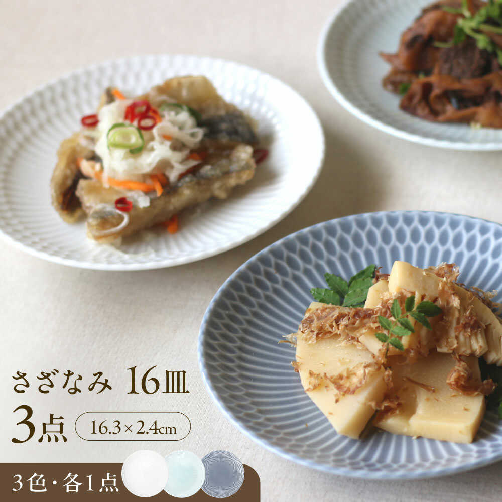 【ふるさと納税】 【美濃焼】 さざなみ 16皿 3色各1枚 瑞浪市 / JS企画 皿 お皿 プレート 食器[AZAZ103]