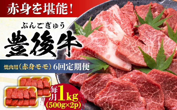 【全6回定期便】おおいた豊後牛 赤身モモ 焼肉用 1kg(500g×2P) 日田市 / 株式会社MEAT PLUS　牛 うし 黒毛和牛 和牛 豊後牛 [AREI096]