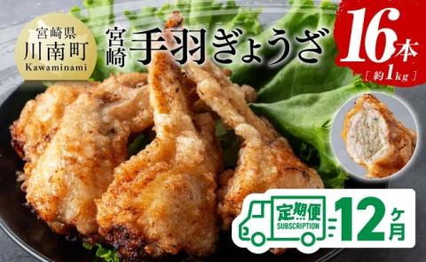 【12ヶ月定期便】宮崎 手羽ぎょうざ 16本 1kg 【 鶏肉 鳥 手羽先 手羽 餃子 ぎょうざ ギョーザ おつまみ 送料無料 】