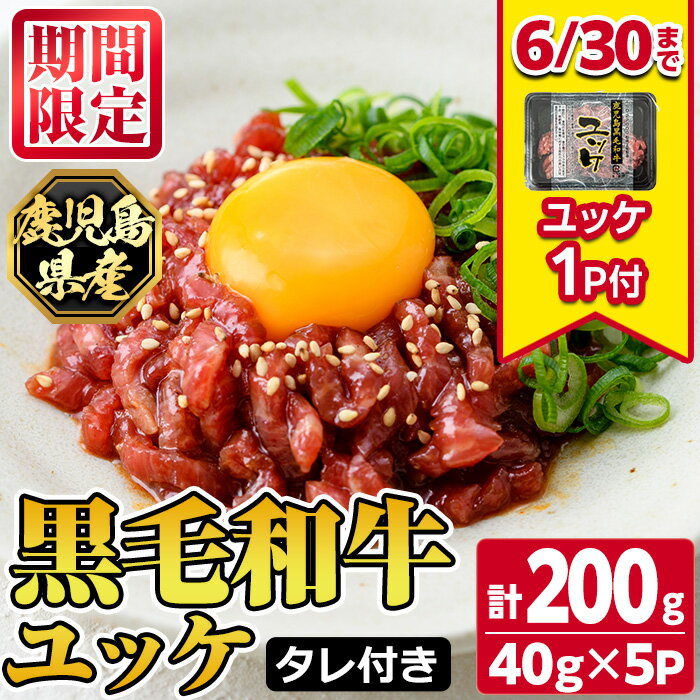 【ふるさと納税】《期間・数量限定！》鹿児島県産黒毛和牛ユッケ(計200g・40g×5パック)タレ付き！ 鹿児島 国産牛 九州産 牛肉 黒牛 生食用 小分け 冷凍 ユッケ 黒毛和牛 牛 【カミチク】