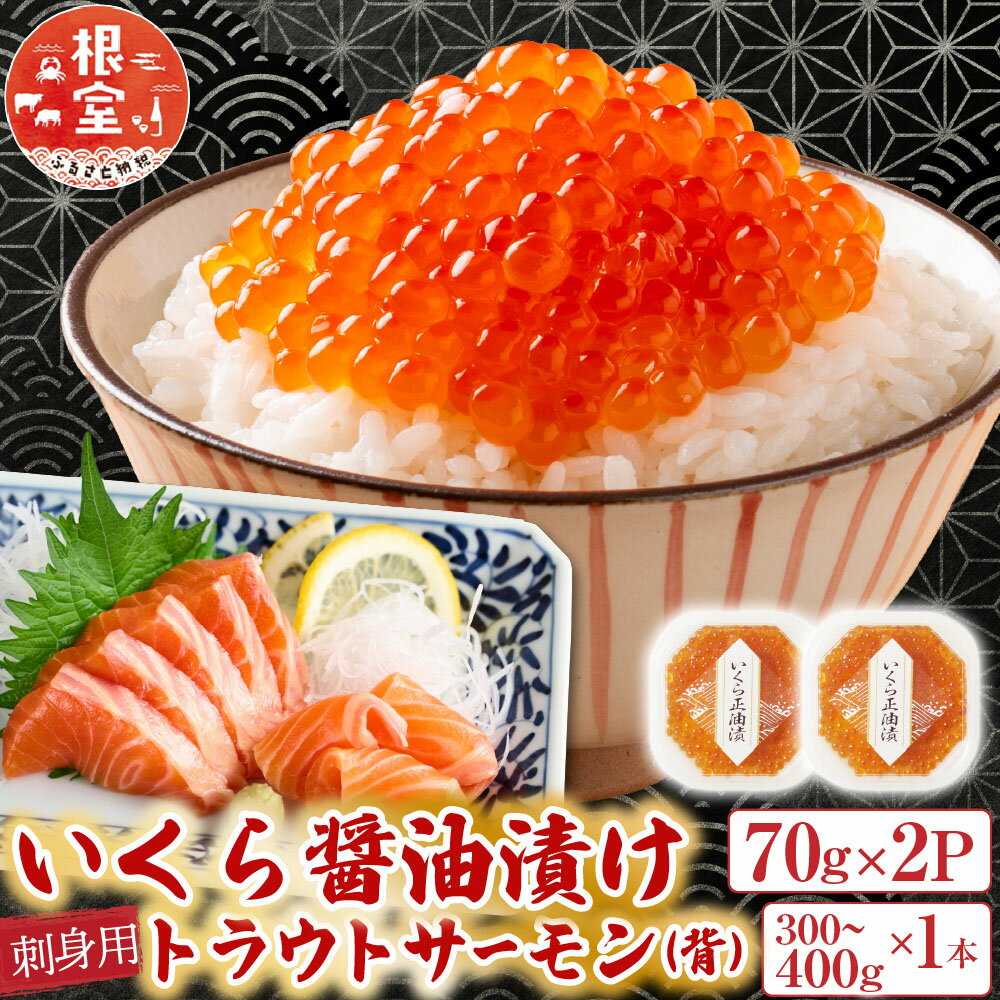 【ふるさと納税】 いくら醤油漬け 70g × 2P ・刺身用トラウトサーモン ( 背 ) 300 ~ 400g × 1 本 イクラ 醤油 醤油漬 魚卵 鮭卵 鮭 さけ サケ しゃけ シャケ 魚 さかな サカナ お取り寄せ グルメ 海鮮 北海道 根室市 A-11209