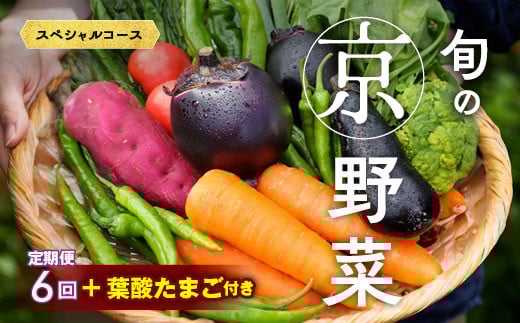 
            【6回定期便】旬の京野菜　毎月お届けスペシャルコース（全6回）＆『葉酸たまご』10個入り×1パック×3回分付き《野菜定期便 野菜詰め合わせ 野菜セット 京野菜 旬の野菜 新鮮野菜 卵 野菜 定期便 6回 卵》※沖縄・離島・諸島へのお届け不可 
          