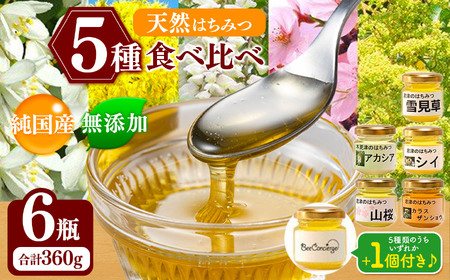 純国産 はちみつ 5種 食べ比べセット 60g×6瓶｜非加熱 純粋 天然 蜂蜜 単花蜜 ハチミツ ギフト｜千葉県 君津市