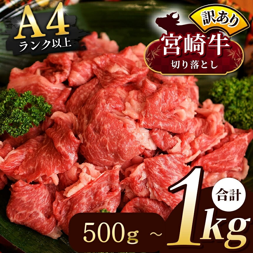 【ふるさと納税】 宮崎牛 (A4 ~ A5 ランク 厳選 ) 切り落とし 訳あり 500g or 1kg（ 500g × 2パック ) 【 選べる 内容量 定期便 】 | 内閣総理大臣賞 日本一 黒毛和牛 牛肉 肉 にく ランク 等級 数量現地 小分け ブランド牛 カレー 牛丼 野菜炒め 宮崎県 五ヶ瀬町