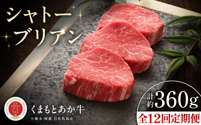 【全12回定期便】【GI認証】くまもとあか牛シャトーブリアン 約120g×3枚 / 菊陽町 あかうし 熊本県 肉 にく niku ブランド 旨み 【有限会社 三協畜産】 [BHAS074]