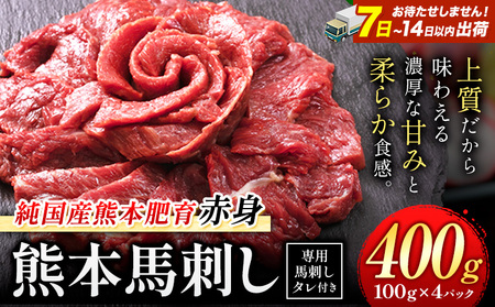 馬刺し 赤身 400g 純国産 熊本 ブロック タレ ｜ 馬刺し