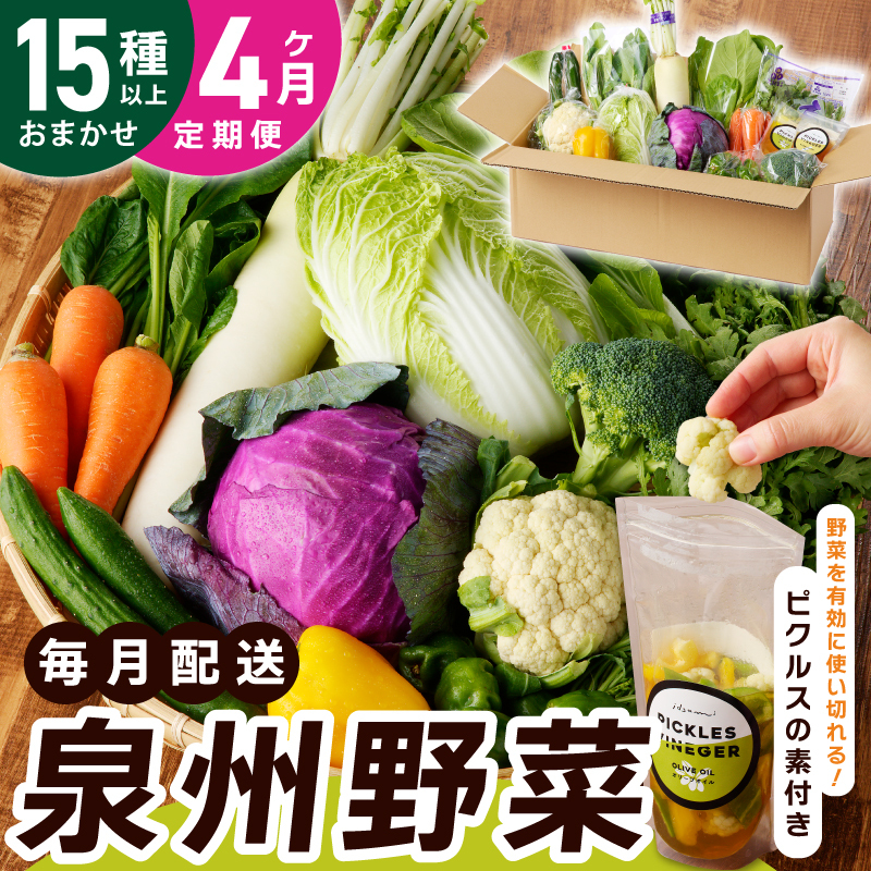 旬の新鮮 野菜セット（15種以上）定期便 全4回 おまかせ ピクルスの素付き ファミリー向け いずみピクルス NSW【毎月配送コース】 099Z279