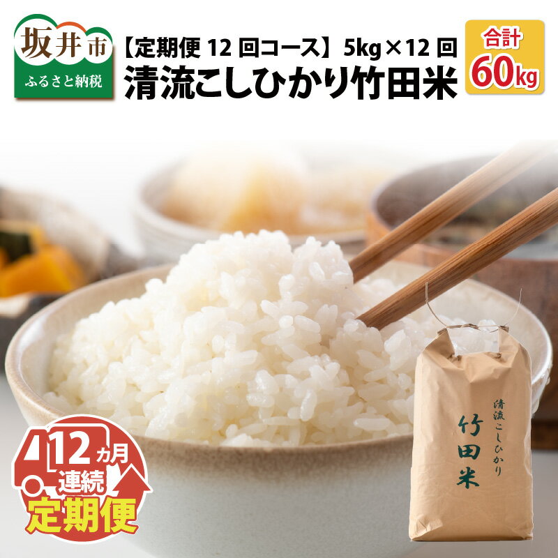 【ふるさと納税】【先行予約・令和8年産新米】 【12ヶ月連続お届け】定期便 清流こしひかり 竹田米 5kg × 12回 計60kg 【精米方法をお選びいただけます：白米 / 玄米】【2026年9月下旬以降順次発送予定】 【米 お米 こめ 精米 ブランド米 ふるさと納税米 産地直送】