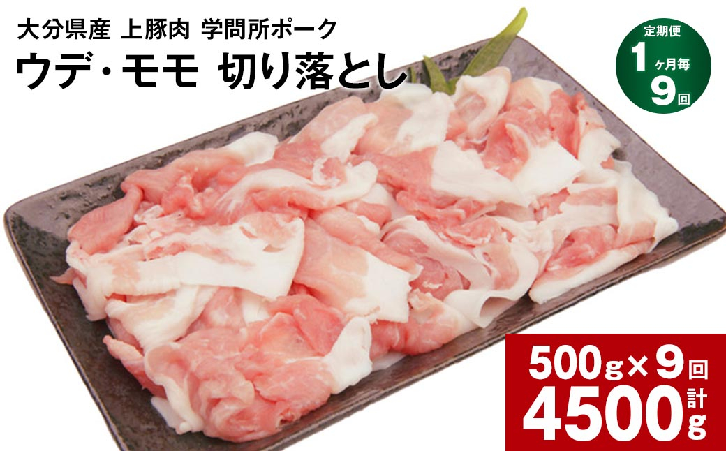 
【1ヶ月毎9回定期便】大分県産上豚肉 「学問所ポーク」 ウデ・モモ 切り落とし 500g 計4.5kg
