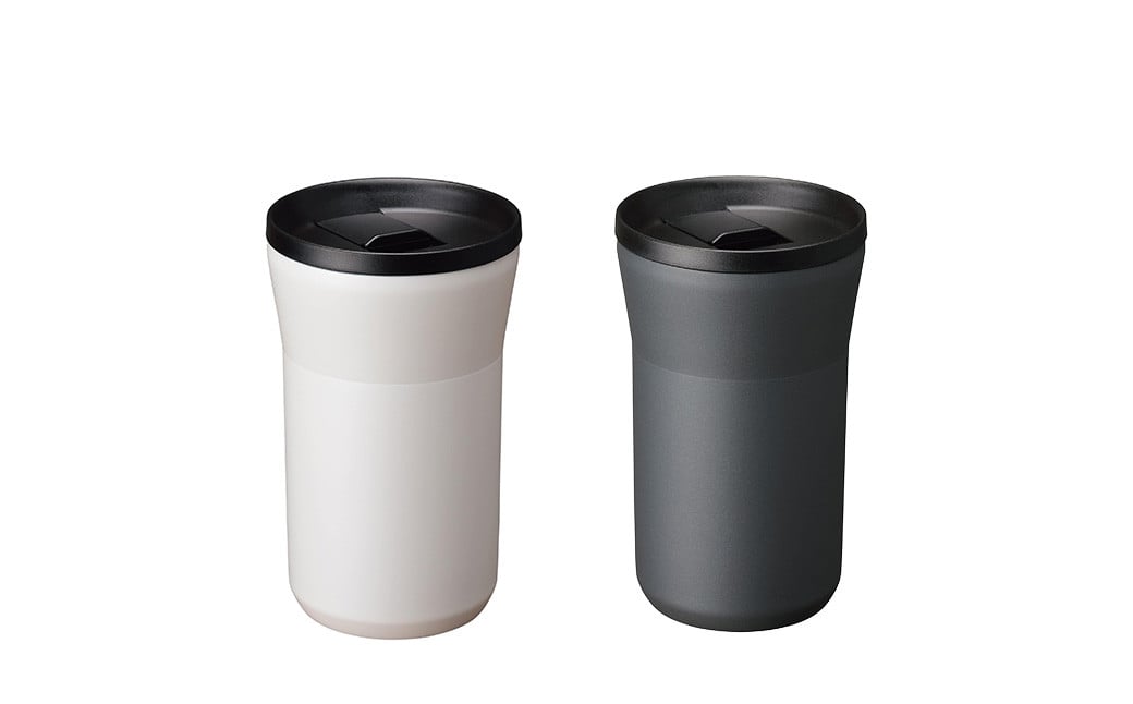 【京セラ】蓋付きタンブラー 350ml ＜クリームホワイト・ダークグレー＞ ペアセット （各1個） CERAMUG タンブラー 真空容器 保冷 保温 真空断熱 セラミック トラベルカップ KYOCERA BSR-626-3