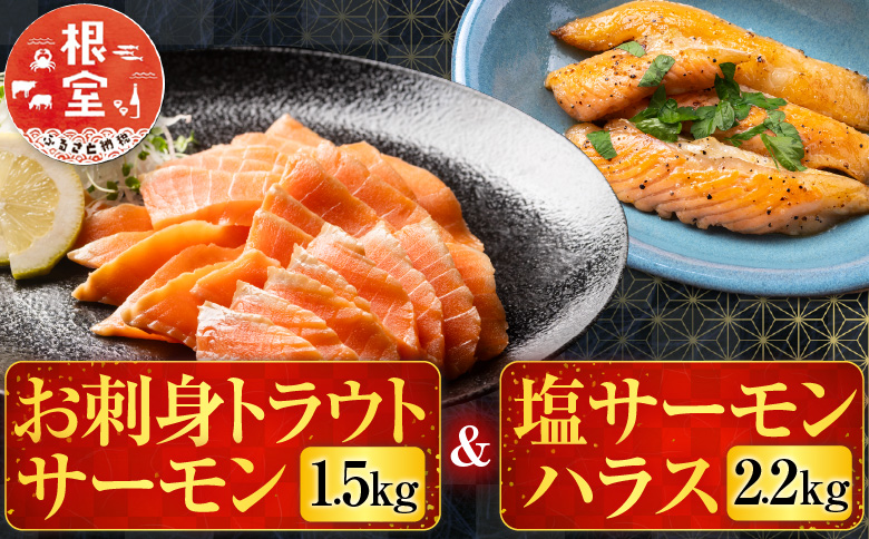 <年内配送可>お刺身トラウトサーモン1.5kg＆塩サーモンハラス2.2kg C-09015