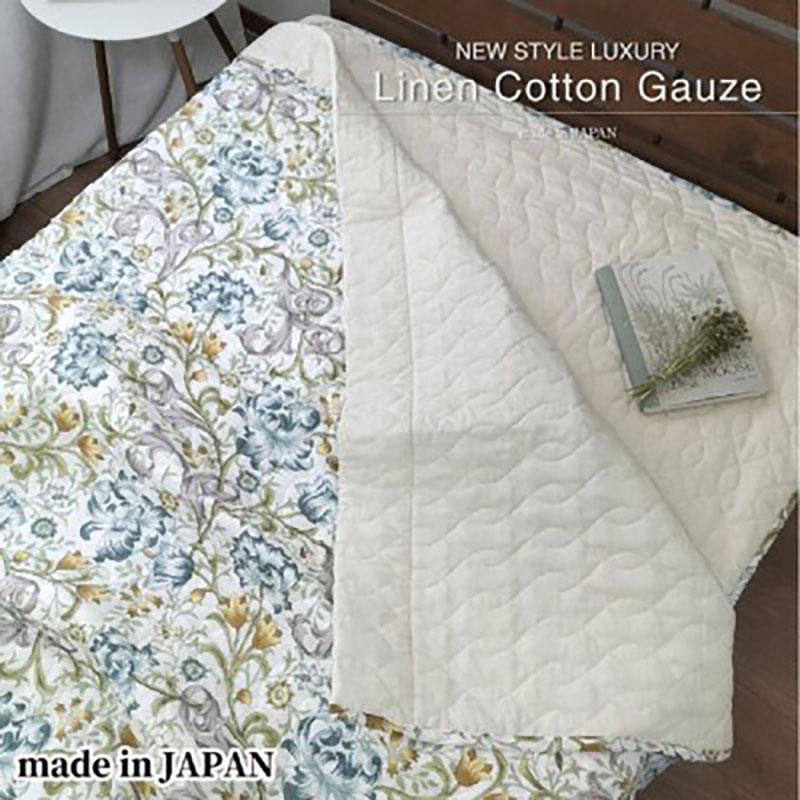【ふるさと納税】布団セット シングル ブルー 爽やか リネン コットン ガーゼケット ＆ 敷きパッド セット 掛け敷き布団セット ガーゼ 肌掛け布団 夏掛け布団 肌布団 掛け布団 夏 布団 寝具 日本製 大阪府 岸和田市　お届け：お申し込み後、3週間程度で順次発送予定