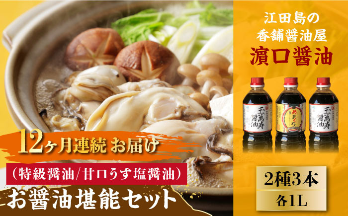 
                  【全12回定期便】リピーター続出のお醤油堪能セット 1L×3本 料理 うす塩 健康 濃口 和食 醤油 しょう油 しょうゆ お醤油 セット 詰め合わせ 調味料 大豆 発酵食品 刺身 煮物 だし だし醤油 出汁醤油 出汁 濃口 濃い口 こいくち 安心 安全 手作り コク 旨味 国産 料理 グルメ 保存 リピート ギフト 人気 高品質 好評 広島県産 江田島市/濱口醤油[XAA025]
                